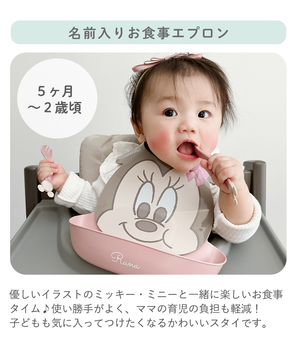 ミッキー・ミニー アイコンランチプレート+名前入りお食事スタイエプロンセット