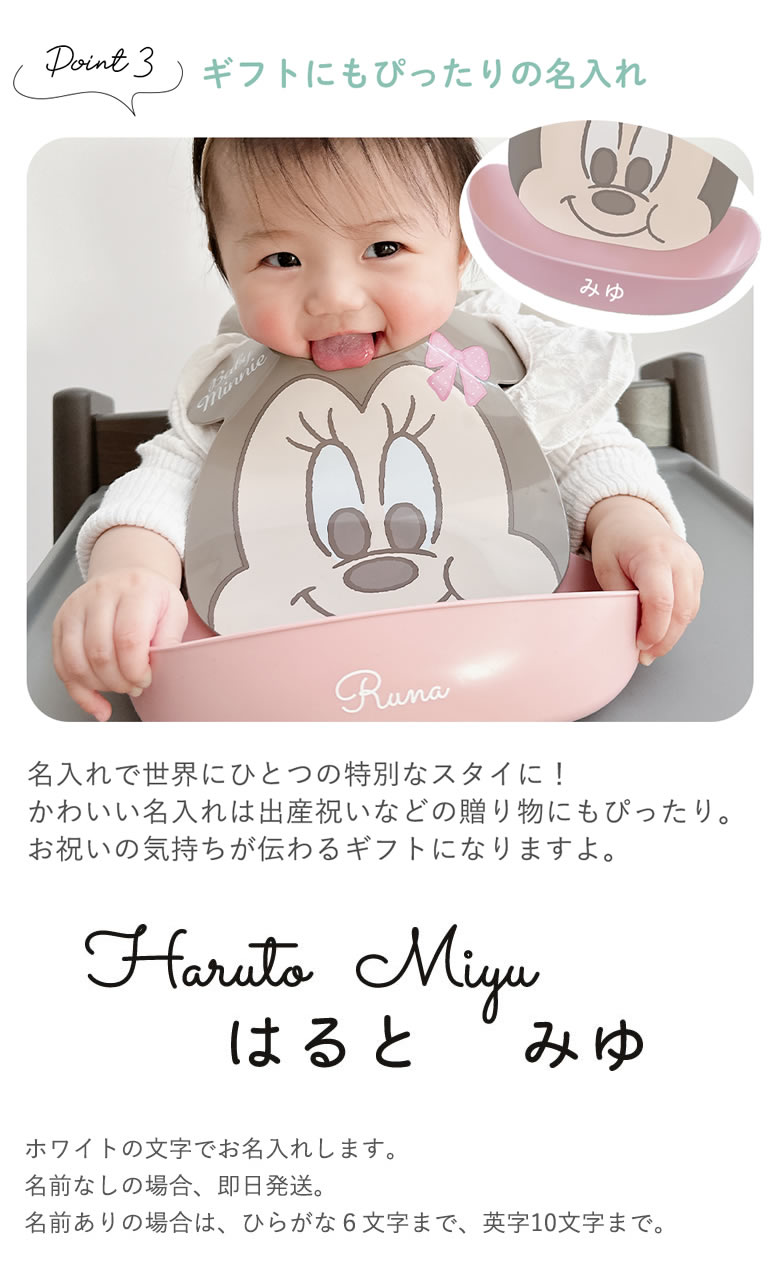 ミッキー・ミニー アイコンランチプレート+名前入りお食事スタイエプロンセット