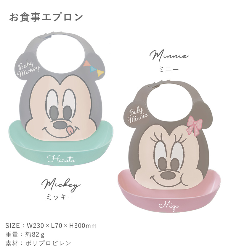 ミッキー・ミニー アイコンランチプレート+名前入りお食事スタイエプロンセット