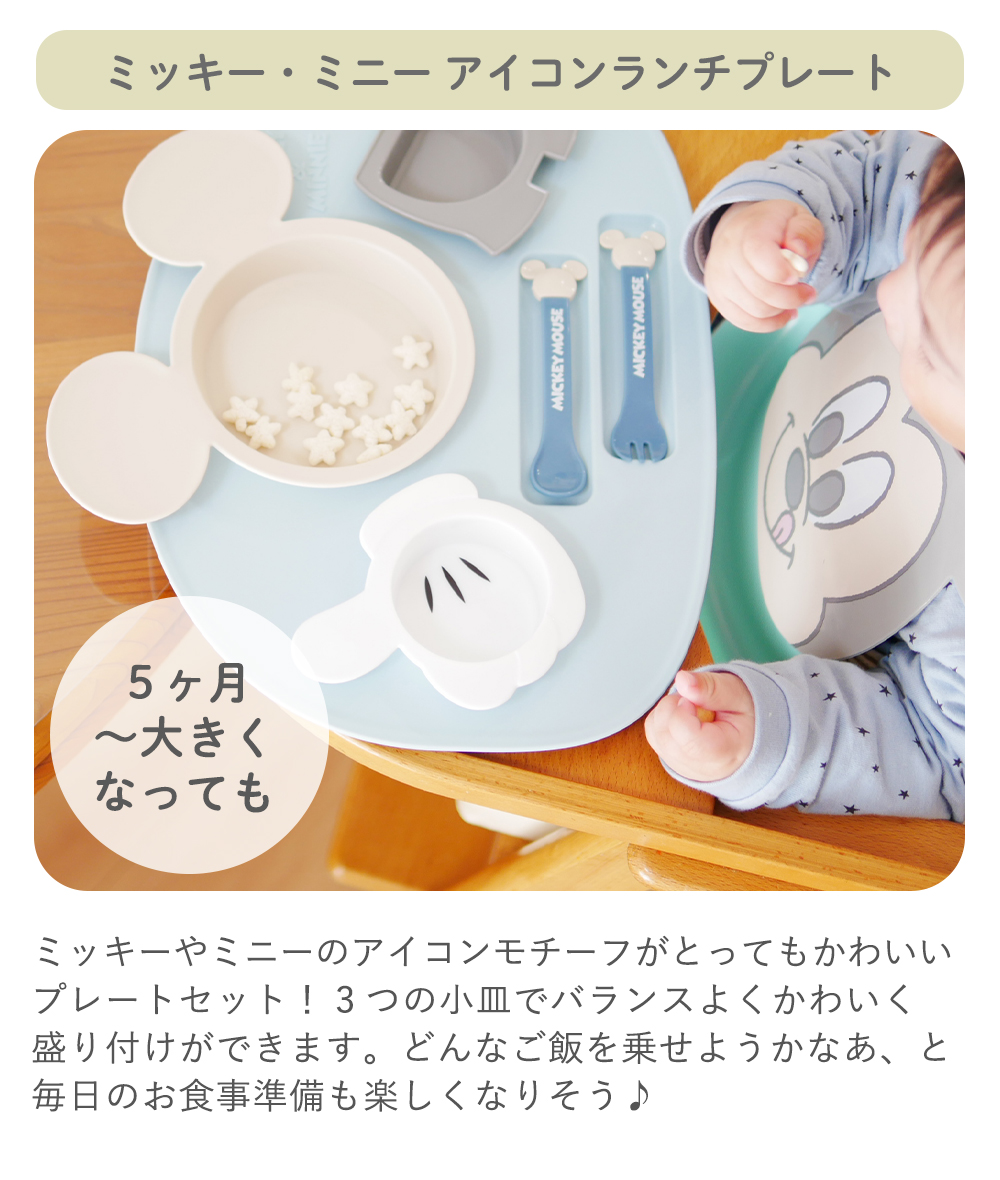 ミッキー・ミニー アイコンランチプレート+名前入りお食事スタイエプロンセット
