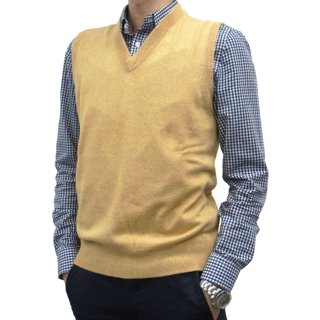 傘寿 カシミヤVベスト -650700-bei-22C-