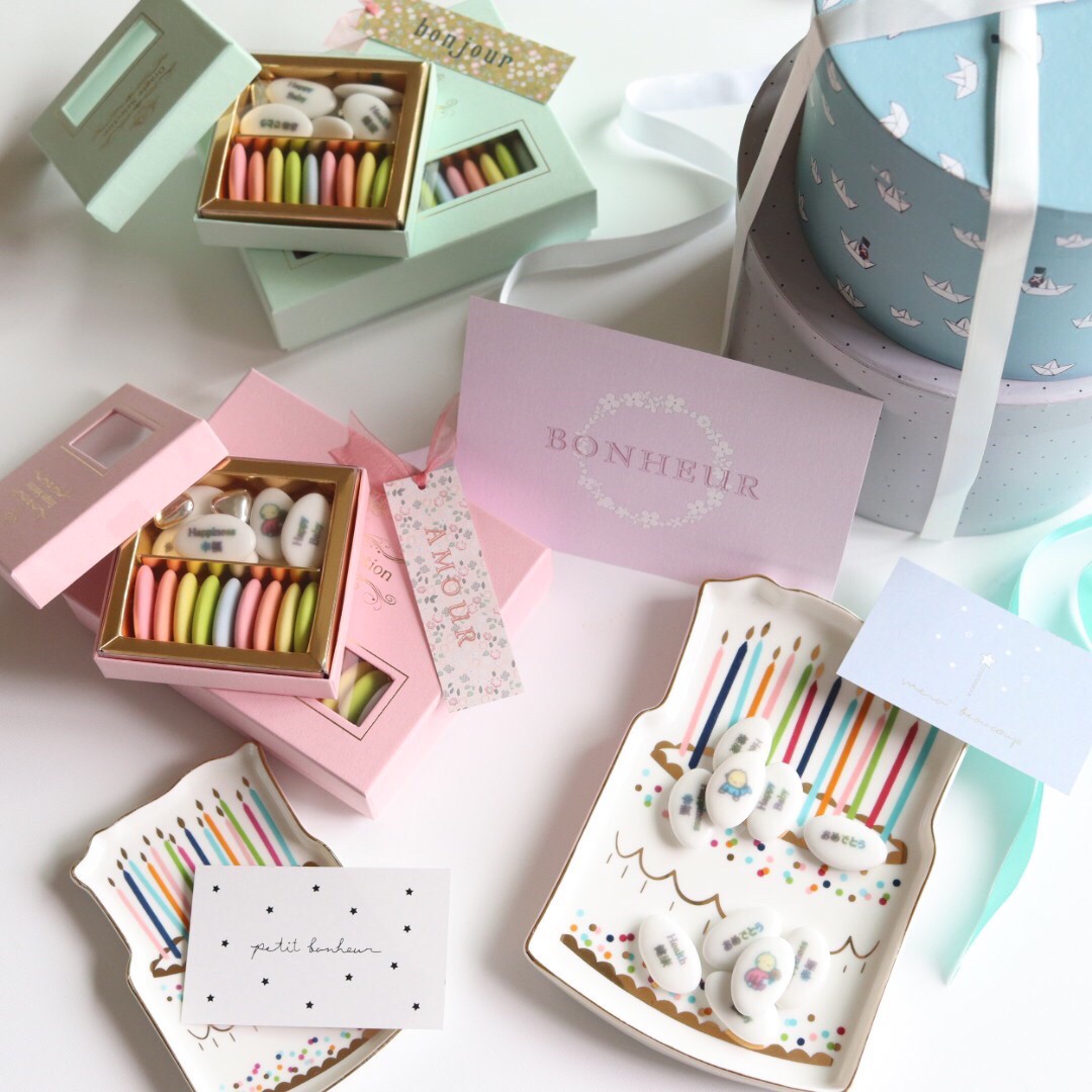 出産祝い・女の子 フランス産 メッセージプリント ドラジェ アソートボックス SS-5NBP
