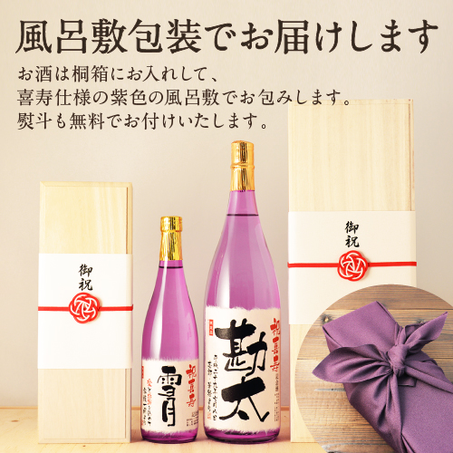 【喜寿祝いセット】メモリアル新聞付き名入れ日本酒720ml＋紫ちゃんちゃんこ（箱入り）セット≪紫式部≫【純米大吟醸】