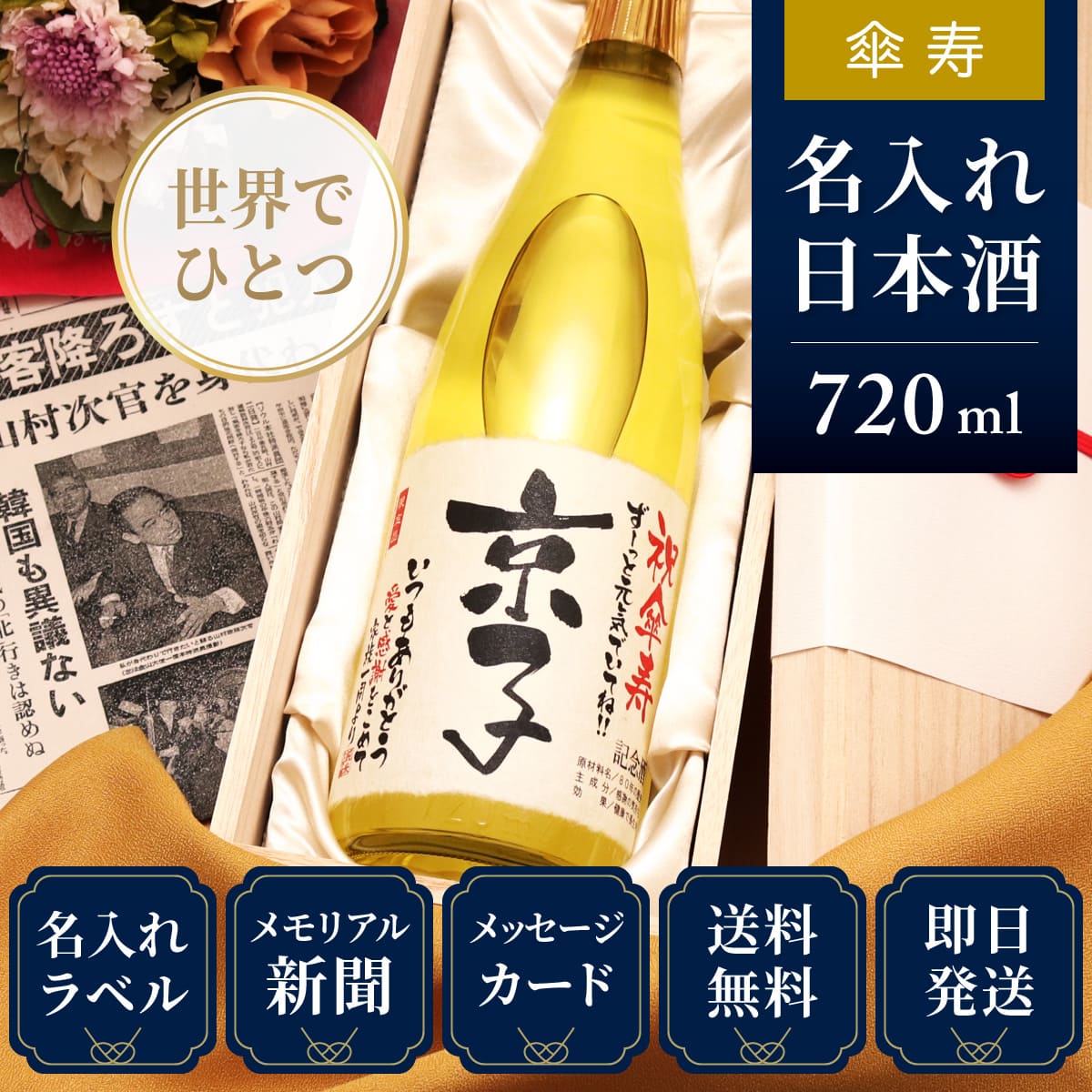 傘寿のお祝いに】メモリアル新聞付き名入れ日本酒720ml≪巴月≫【純米大吟醸】 | 八百萬屋のプレゼント・ギフト通販 | TANP（タンプ）