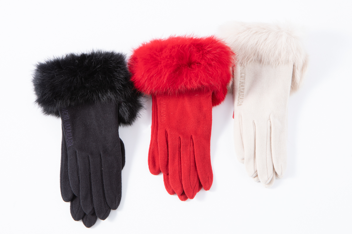 婦人手袋5指ファー