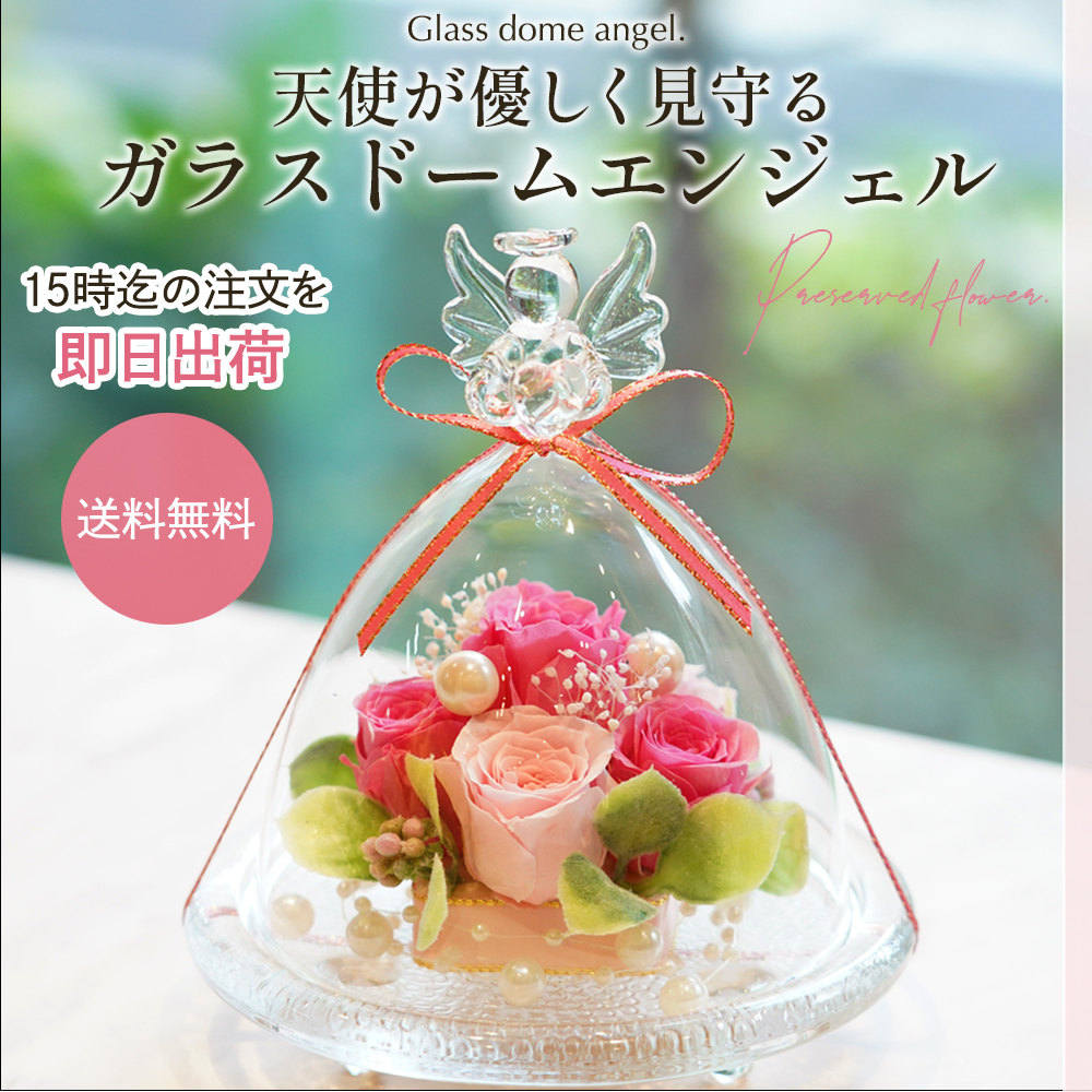 ガラスドーム エンジェル プリザーブドフラワー