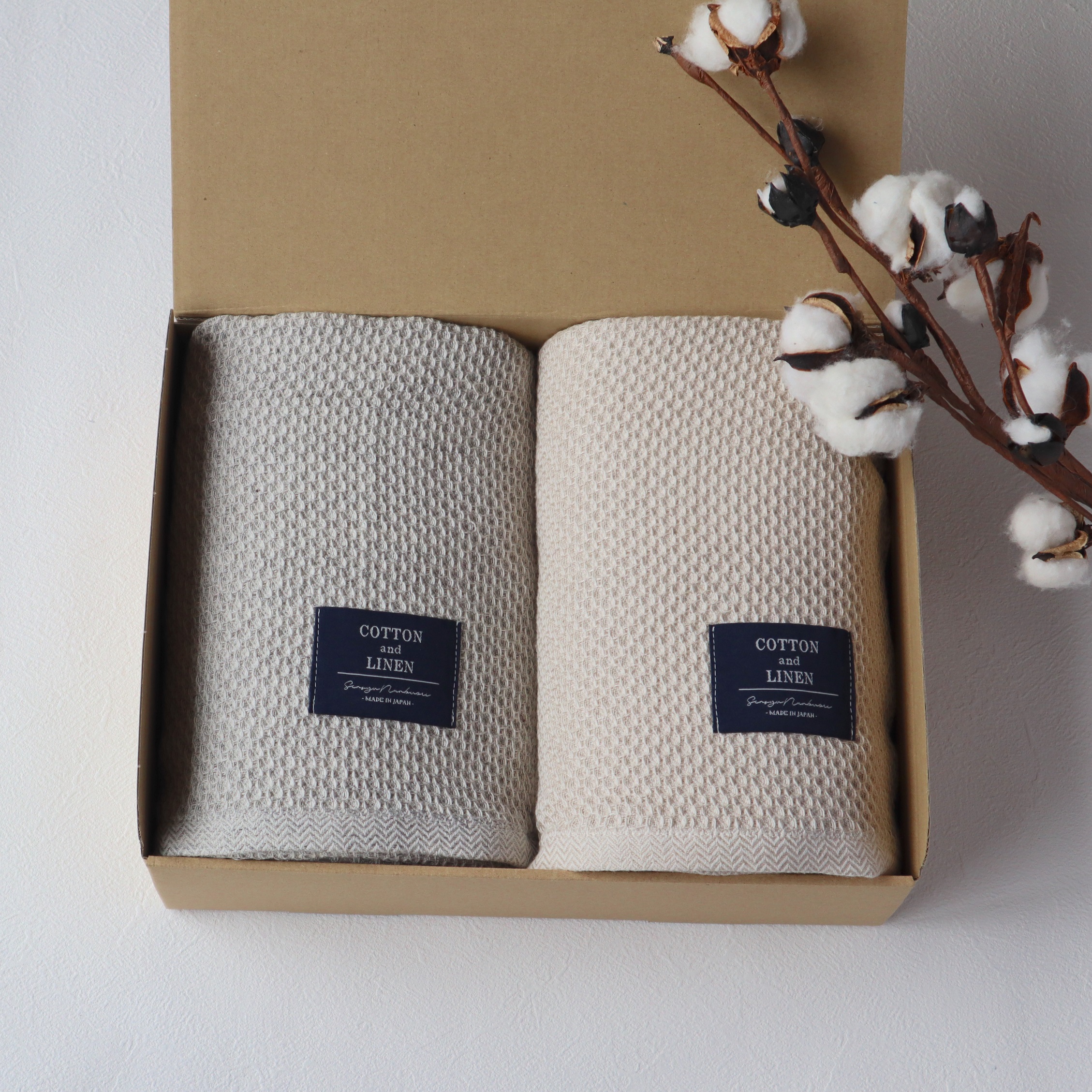 【送料無料・名入れ可能】コットンリネンバスタオル（2枚）giftbox