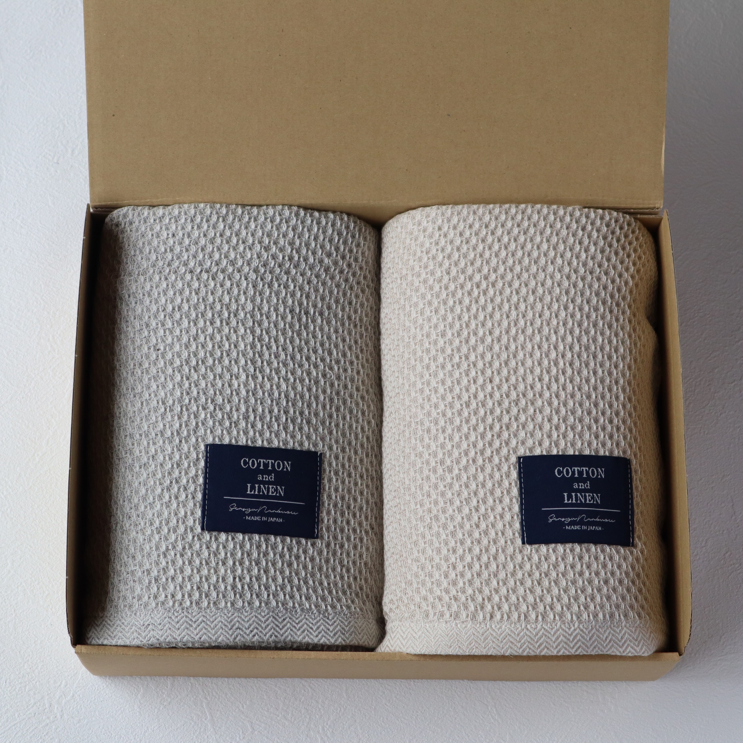 【送料無料・名入れ可能】コットンリネンバスタオル（2枚）giftbox