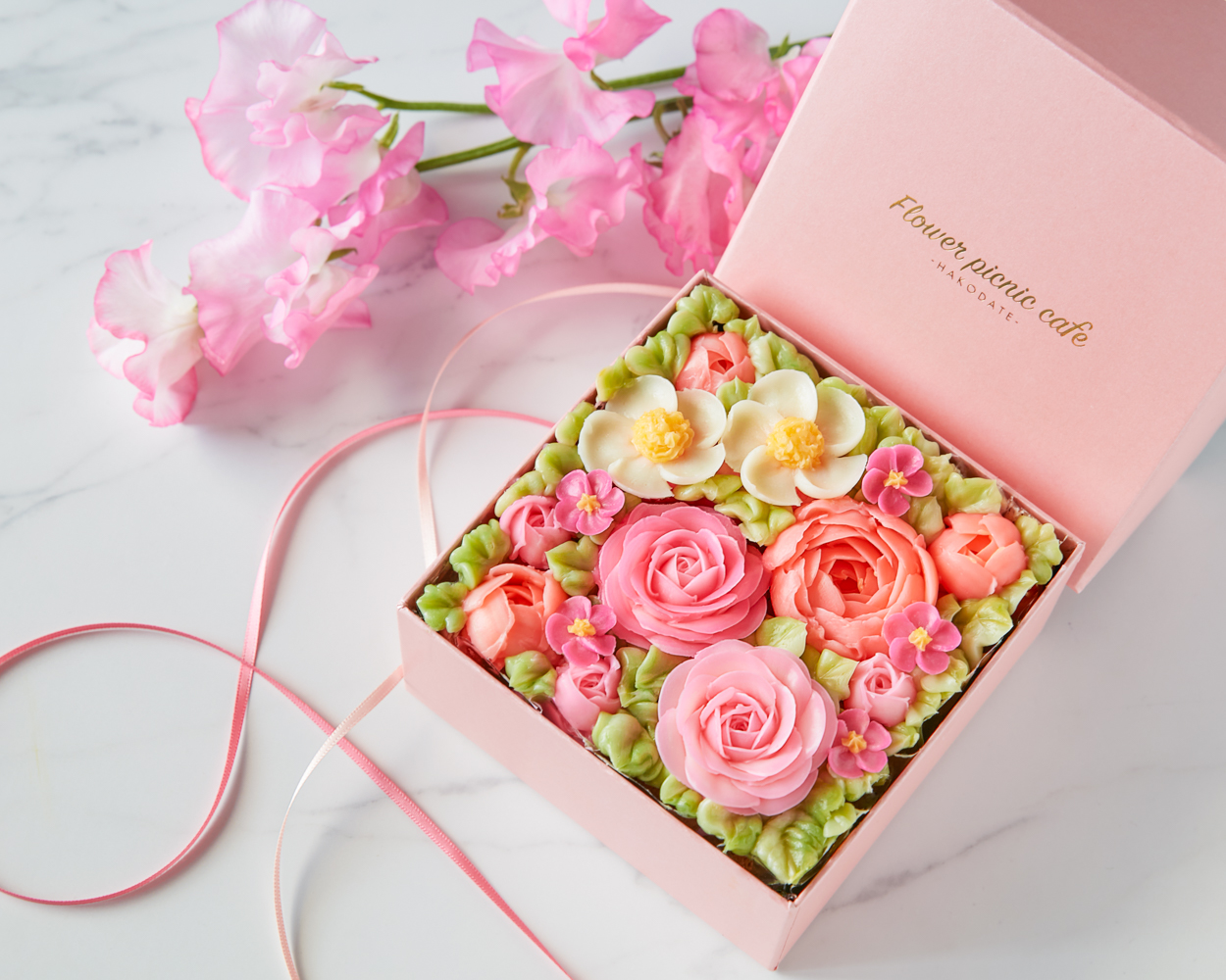 【食べられるお花】ボックスフラワーケーキ