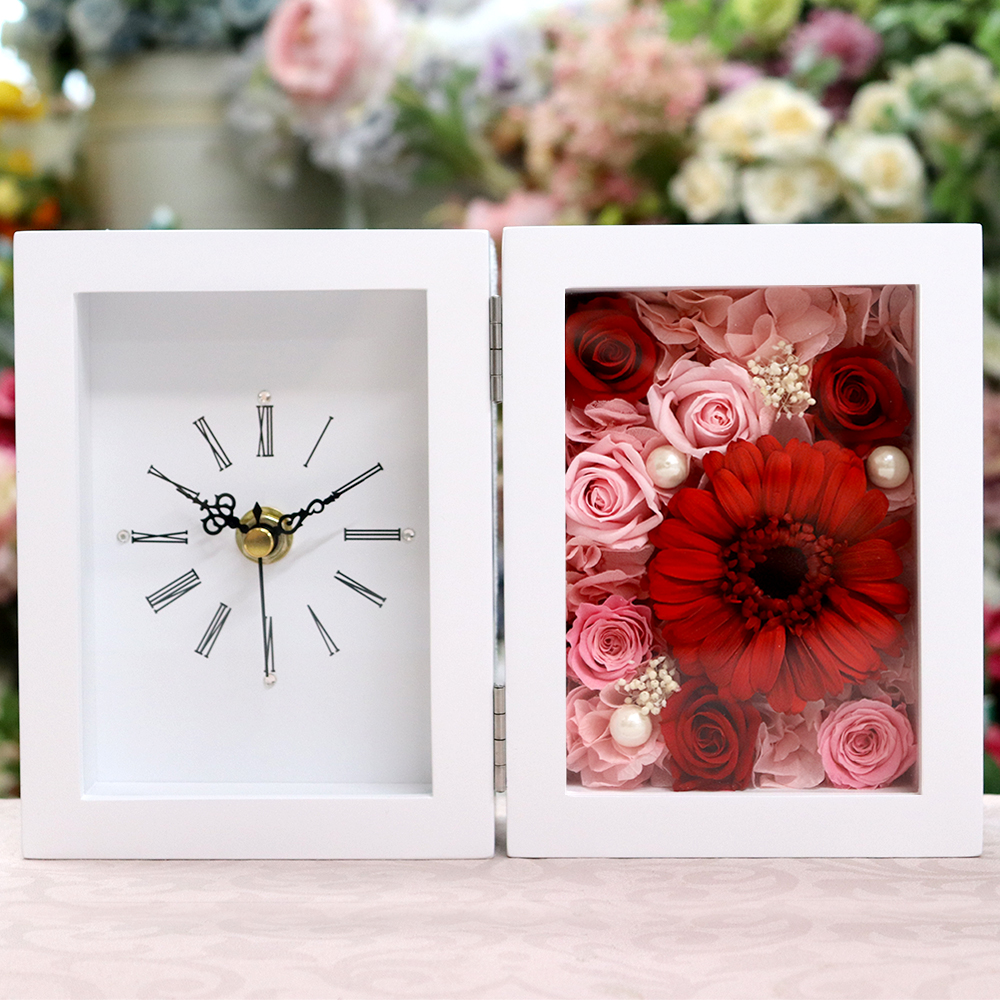 フレームの 置き時計 ガーベラ ＆ ローズ