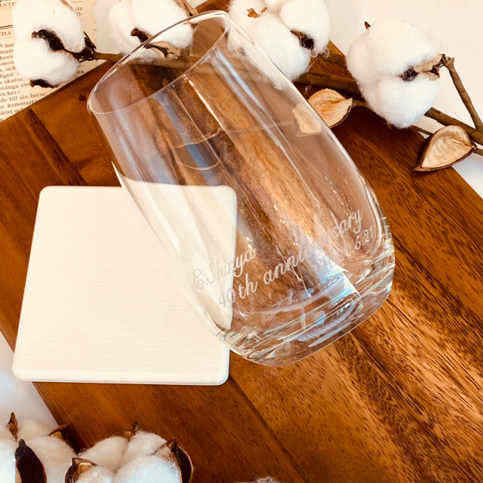 【名入れ】名入れ彫刻グラス｜珪藻土コースタ付