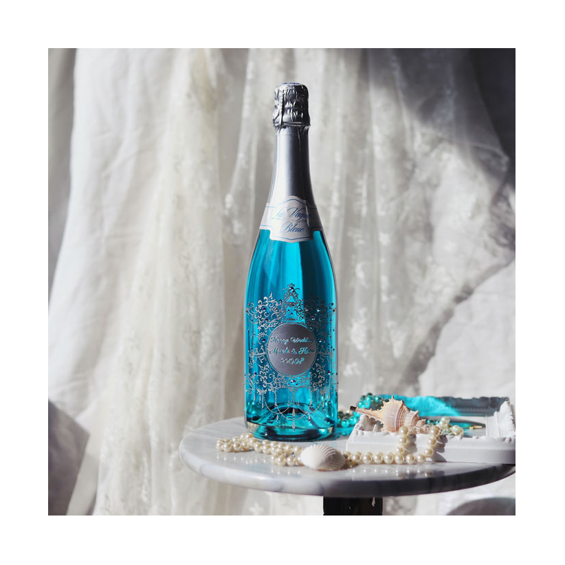 【名入れ】『幸せを呼ぶ青のボトル』ラ・ブァーグ・ブルー｜名入れスワロフスキー装飾