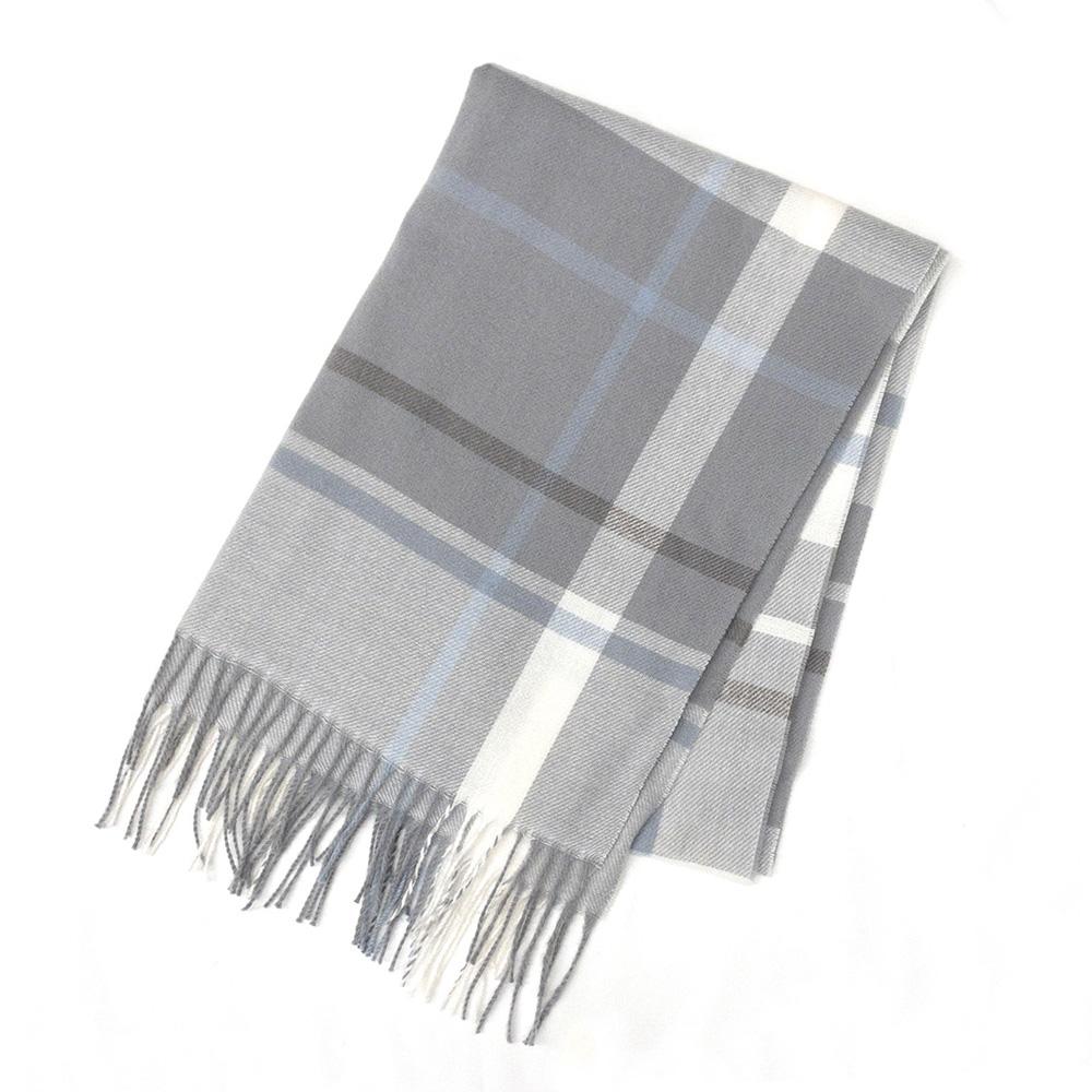 《カシミヤタッチ》スモーキーパステルチェックストール【GRAY】 の画像