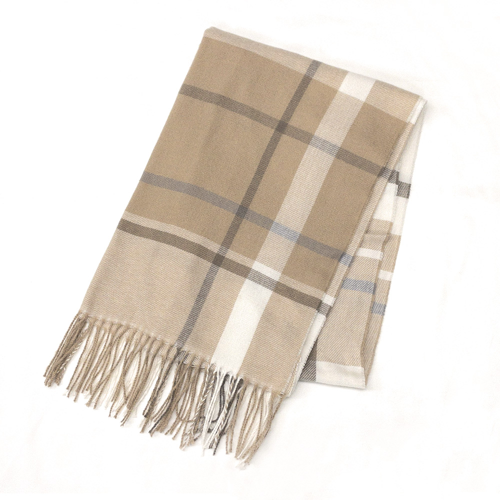 《カシミヤタッチ》スモーキーパステルチェックストール【BEIGE】 の画像