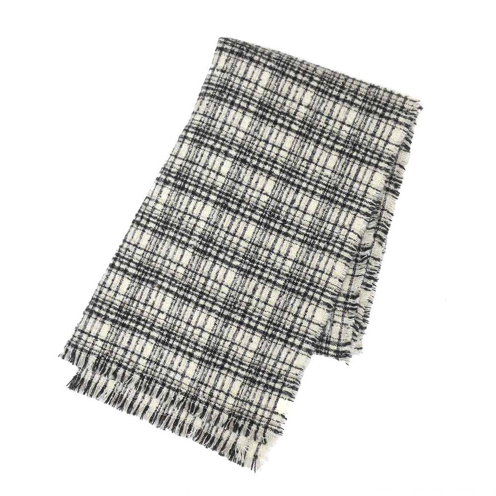《カシミヤタッチ》ラメ入りツイード風チェックストール【O.WHITE】 の画像