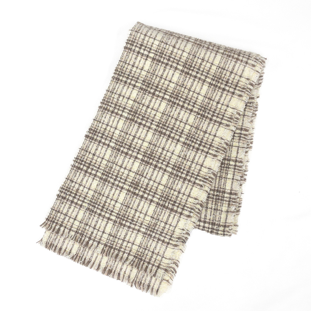 《カシミヤタッチ》ラメ入りツイード風チェックストール 【L.BEIGE】 の画像