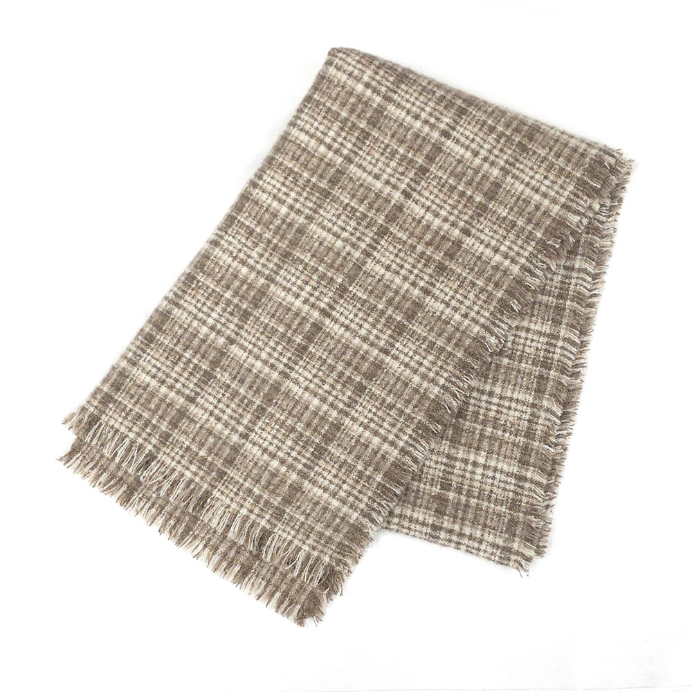 《カシミヤタッチ》ラメ入りツイード風チェックストール【BEIGE】 の画像