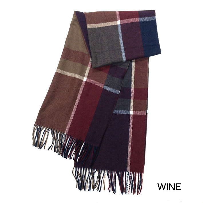 《カシミヤタッチ》スモーキーパステルチェックストール【WINE】 の画像