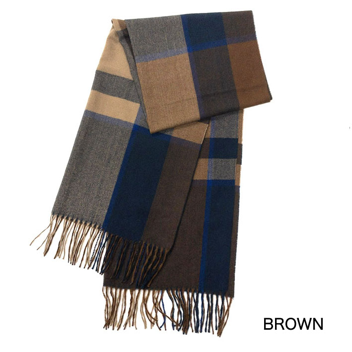 《カシミヤタッチ》スモーキーパステルチェックストール【BROWN】 の画像