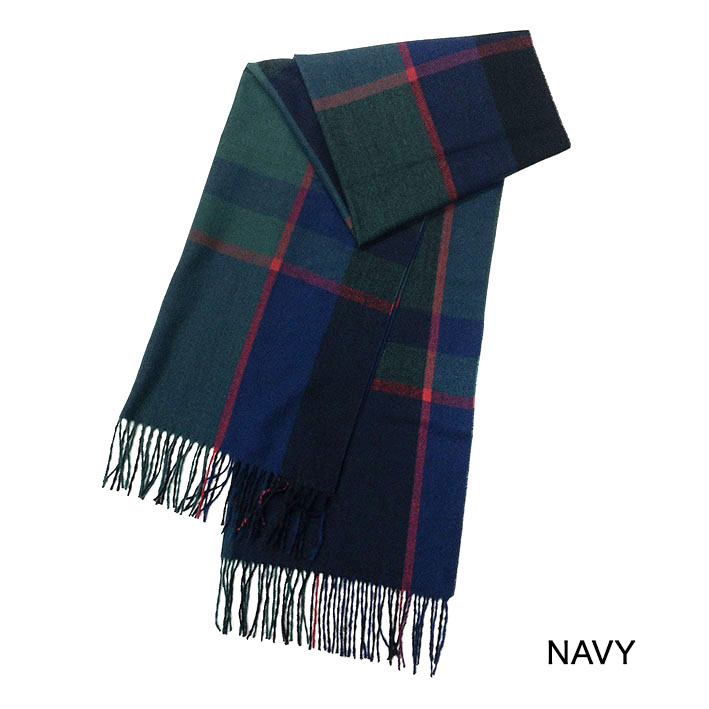 《カシミヤタッチ》スモーキーパステルチェックストール【NAVY】 の画像