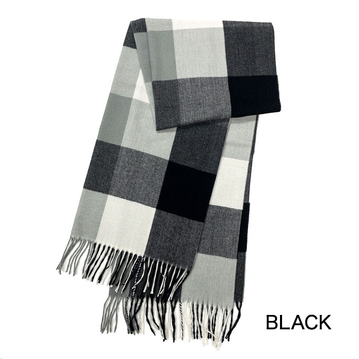 《カシミヤタッチ》スモーキーパステルチェックストール【BLACK】 の画像