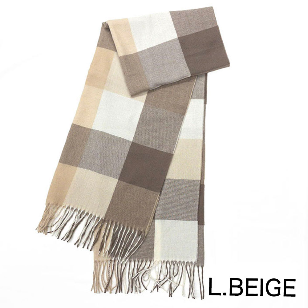 《カシミヤタッチ》スモーキーパステルチェックストール【L.BEIGE】 の画像