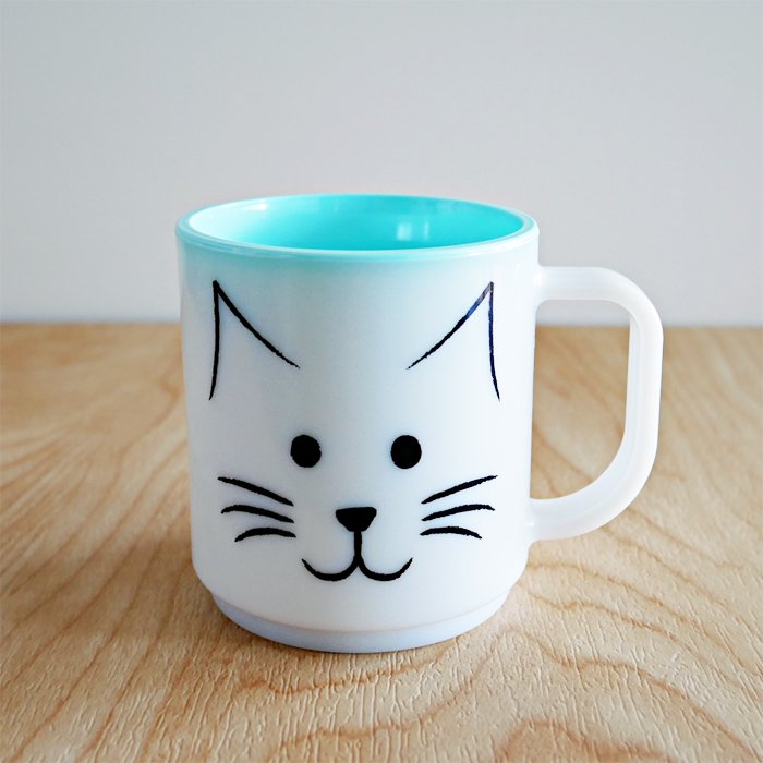 Myマグカップ -OKAO・ネコ-キッズサイズ200ml グリーン の画像