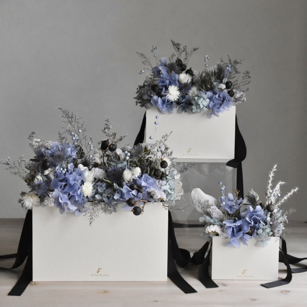 Flower BAG DF Blue／フラワーバッグアレンジ ドライフラワー ブルー／L の画像
